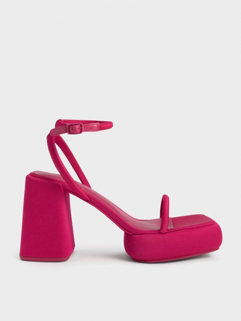 Sandale cu Platforma Charles & Keith Lucile Satin Rosii | 736CVKPQZ