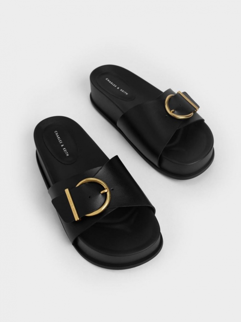 Sandale cu Platforma Charles & Keith Metallic Cu Catarama Negrii | 809OYBTWH