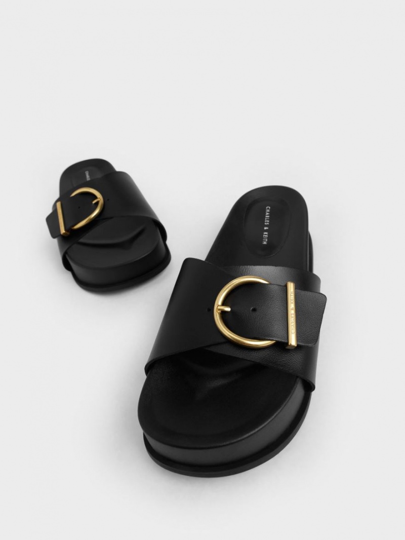 Sandale cu Platforma Charles & Keith Metallic Cu Catarama Negrii | 809OYBTWH
