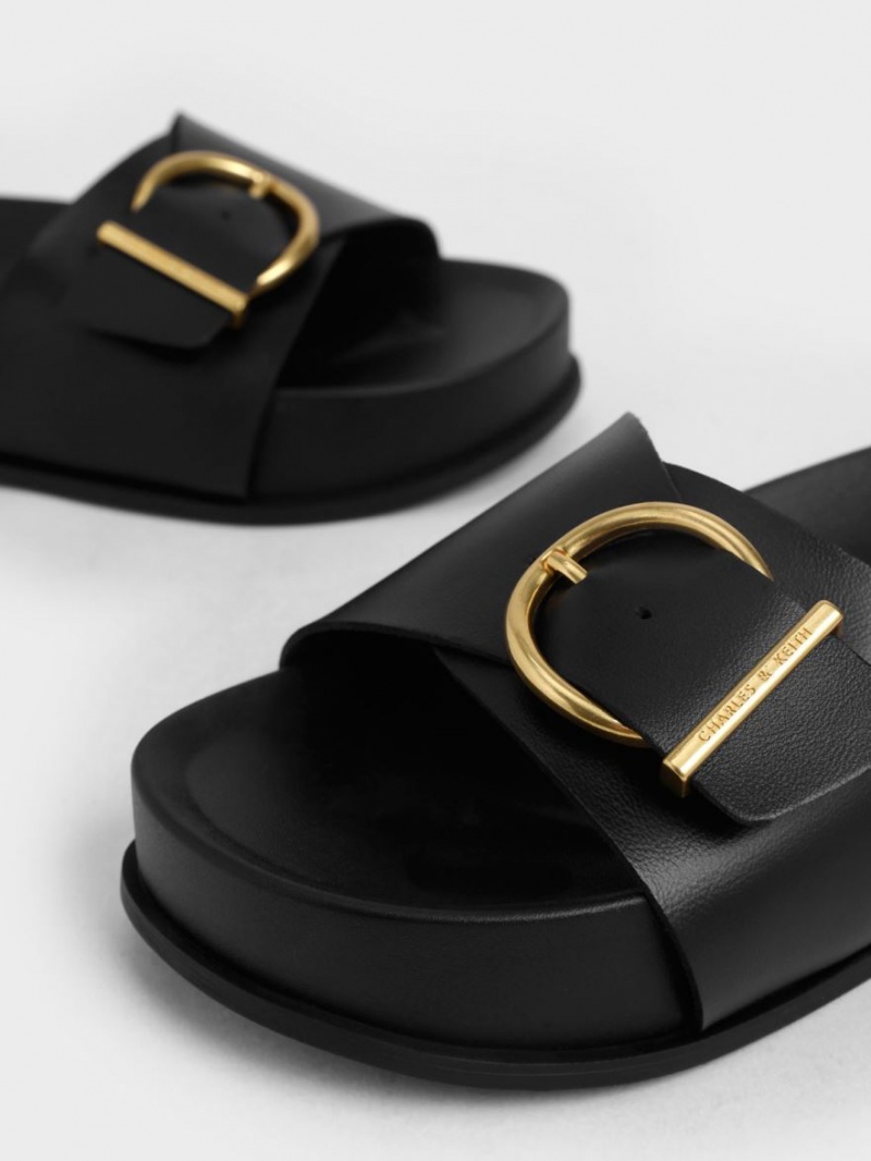 Sandale cu Platforma Charles & Keith Metallic Cu Catarama Negrii | 809OYBTWH