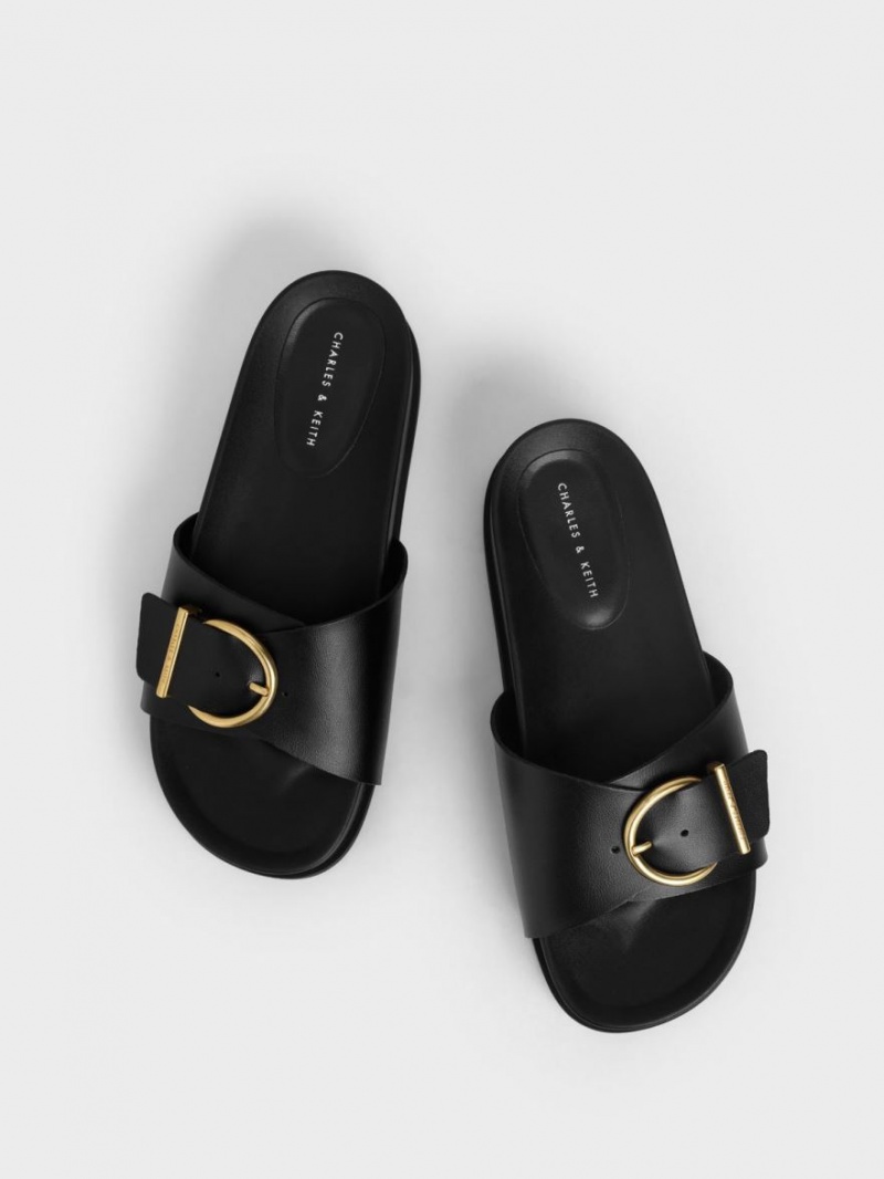 Sandale cu Platforma Charles & Keith Metallic Cu Catarama Negrii | 809OYBTWH