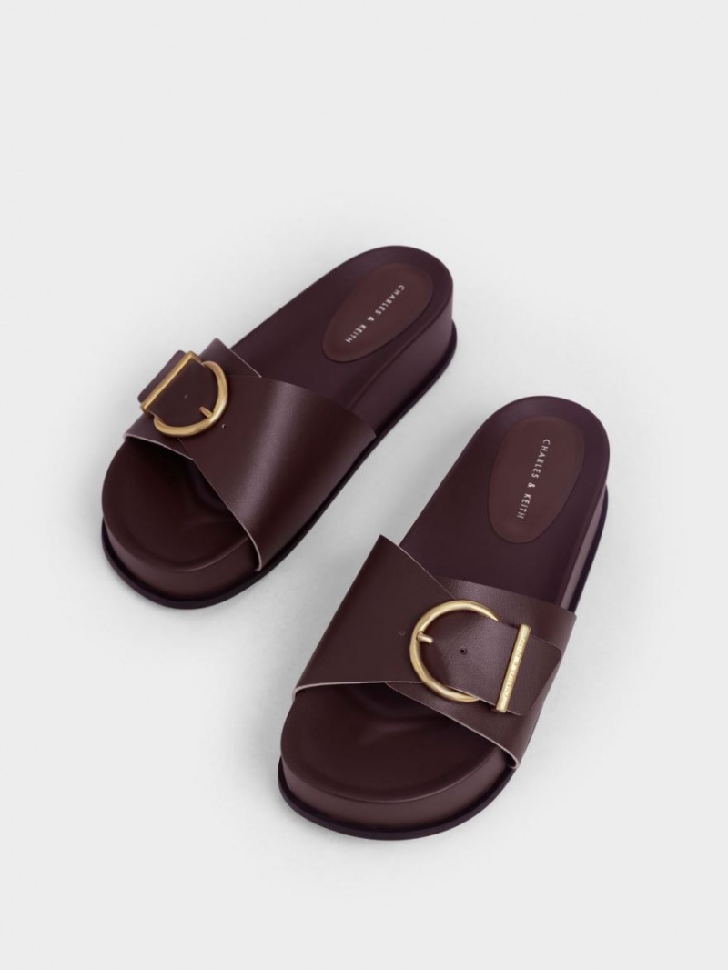 Sandale cu Platforma Charles & Keith Metallic Cu Catarama Maro | 864OHQYTX