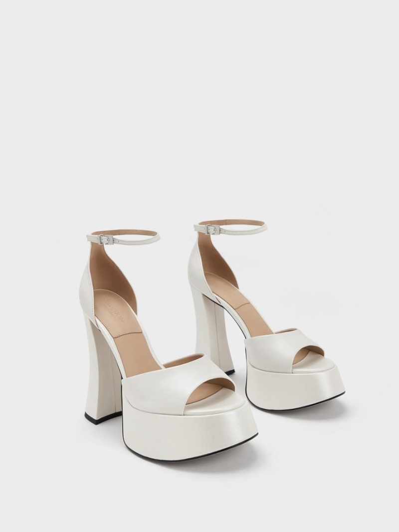 Sandale cu Platforma Charles & Keith Michelle Piele Albi | 867VMDGXE