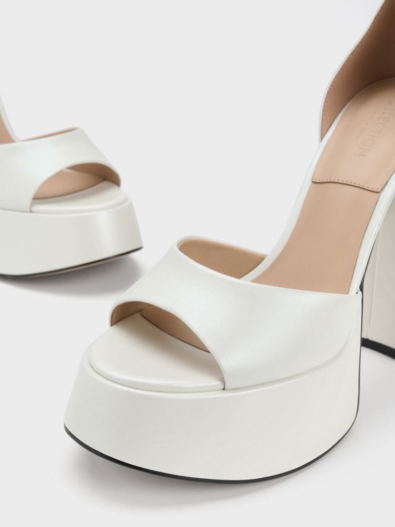 Sandale cu Platforma Charles & Keith Michelle Piele Albi | 867VMDGXE