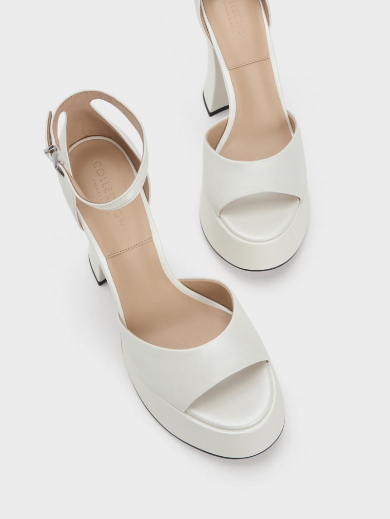 Sandale cu Platforma Charles & Keith Michelle Piele Albi | 867VMDGXE