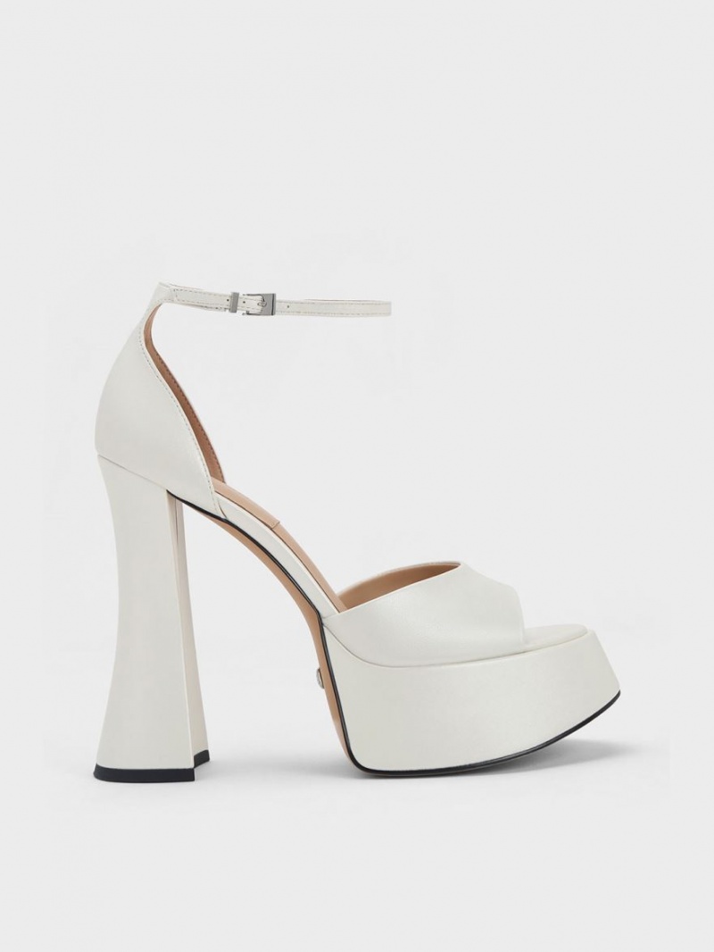 Sandale cu Platforma Charles & Keith Michelle Piele Albi | 867VMDGXE