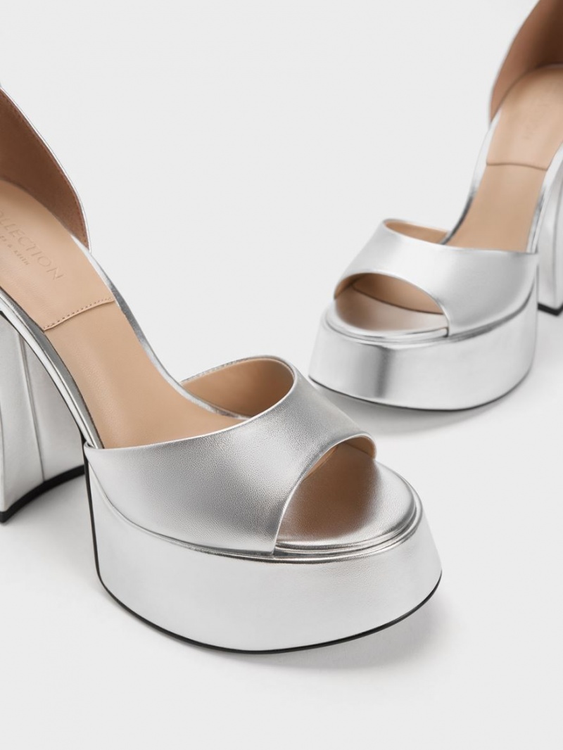 Sandale cu Platforma Charles & Keith Michelle Metallic Piele Argintii | 506IZUACW