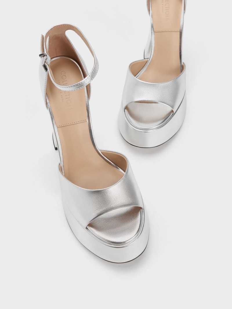 Sandale cu Platforma Charles & Keith Michelle Metallic Piele Argintii | 506IZUACW