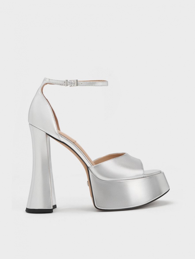Sandale cu Platforma Charles & Keith Michelle Metallic Piele Argintii | 506IZUACW