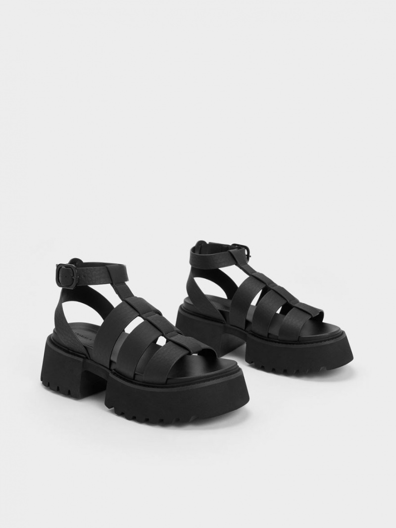 Sandale cu Platforma Charles & Keith Nadine Gladiator Negrii | 839AMXECI