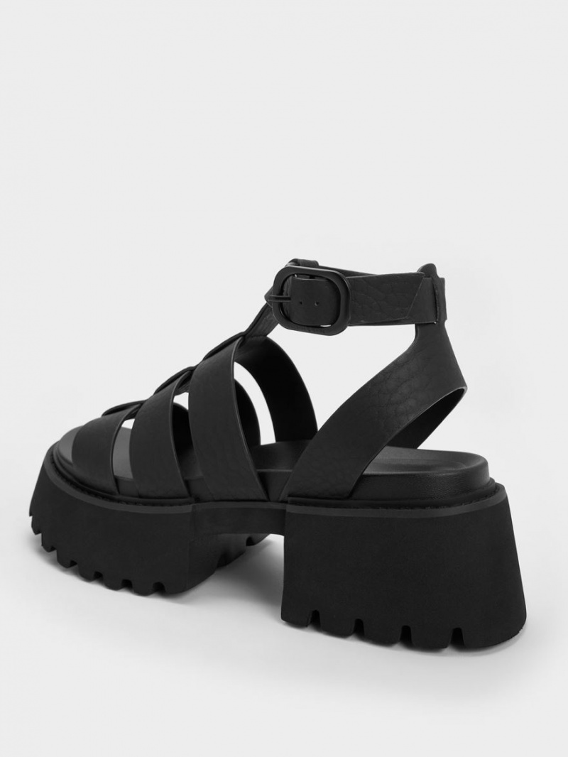 Sandale cu Platforma Charles & Keith Nadine Gladiator Negrii | 839AMXECI