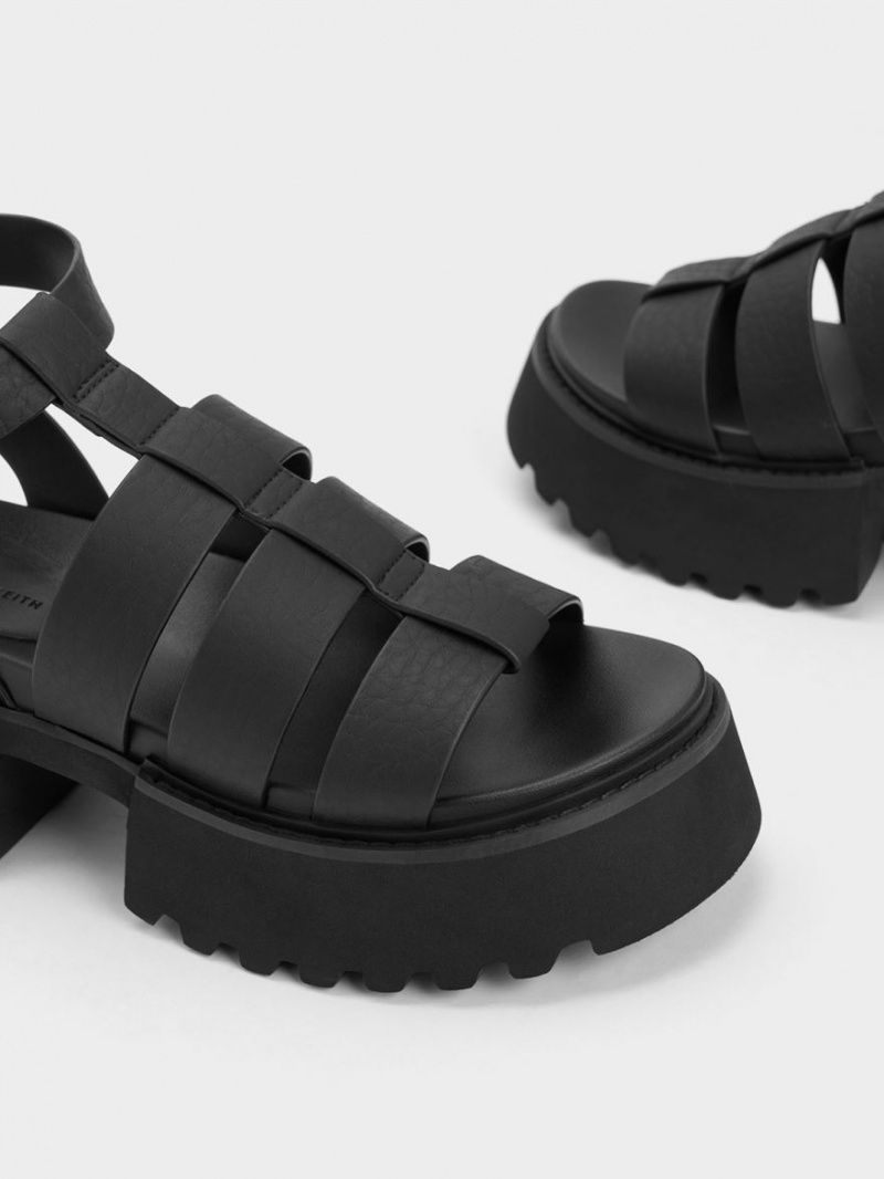 Sandale cu Platforma Charles & Keith Nadine Gladiator Negrii | 839AMXECI