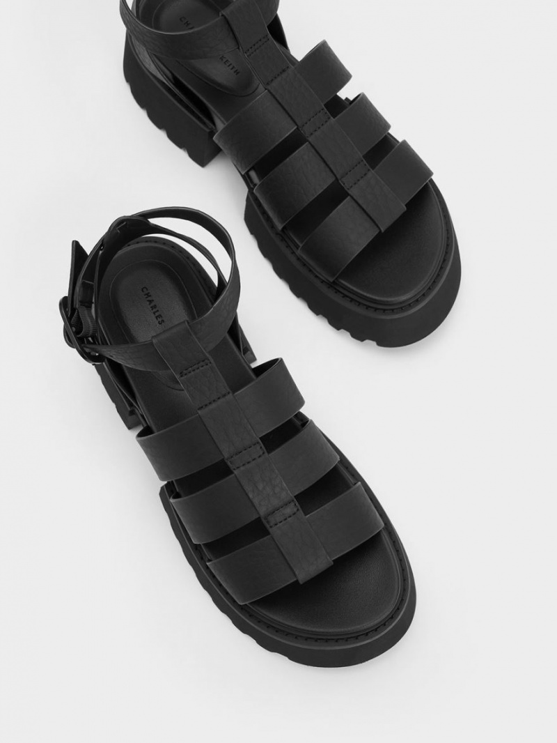 Sandale cu Platforma Charles & Keith Nadine Gladiator Negrii | 839AMXECI