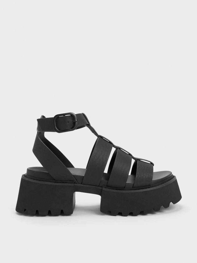 Sandale cu Platforma Charles & Keith Nadine Gladiator Negrii | 839AMXECI