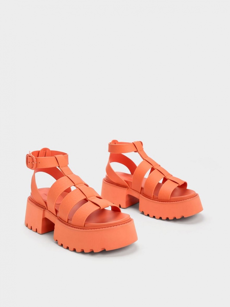 Sandale cu Platforma Charles & Keith Nadine Gladiator Portocalii | 049QASPOV