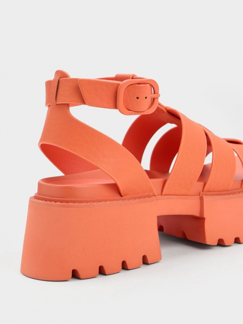 Sandale cu Platforma Charles & Keith Nadine Gladiator Portocalii | 049QASPOV
