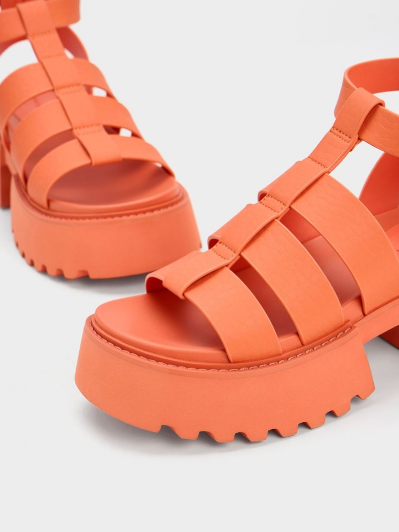 Sandale cu Platforma Charles & Keith Nadine Gladiator Portocalii | 049QASPOV