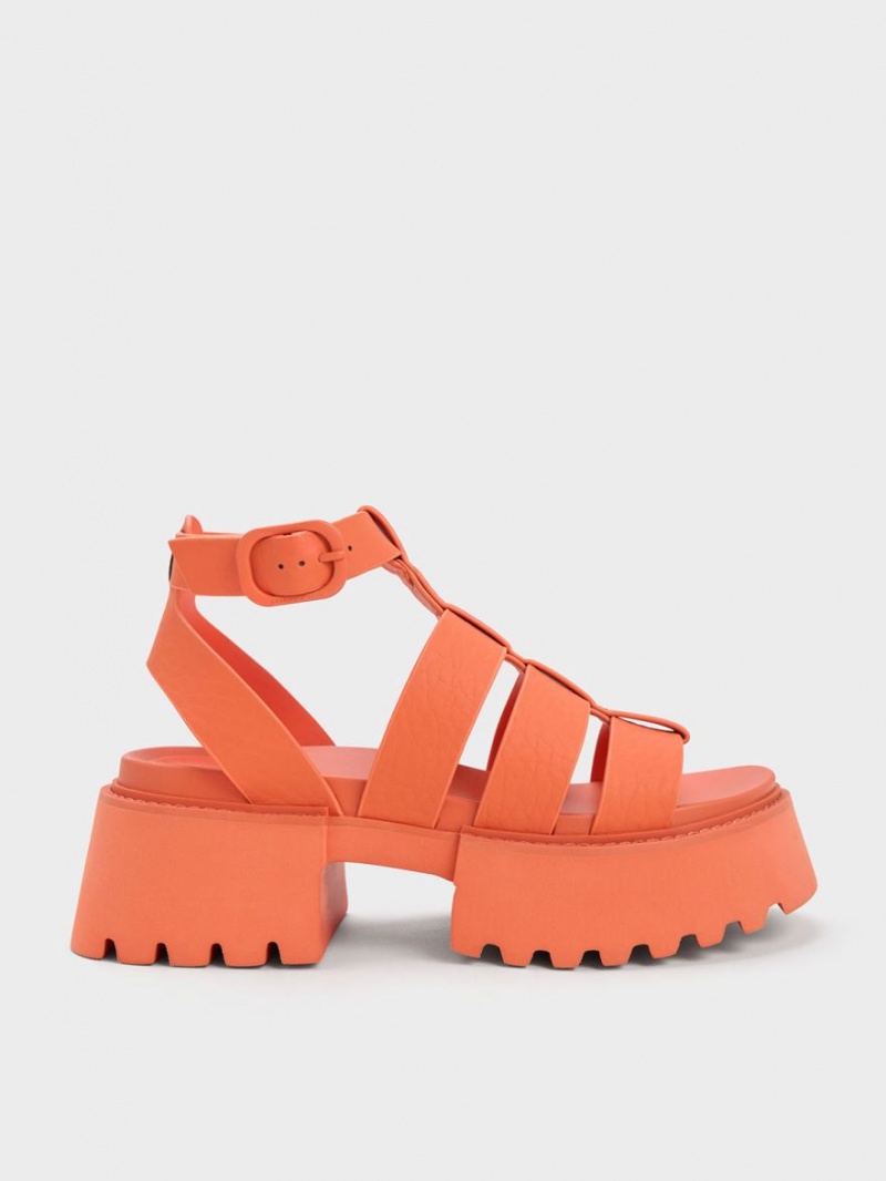 Sandale cu Platforma Charles & Keith Nadine Gladiator Portocalii | 049QASPOV