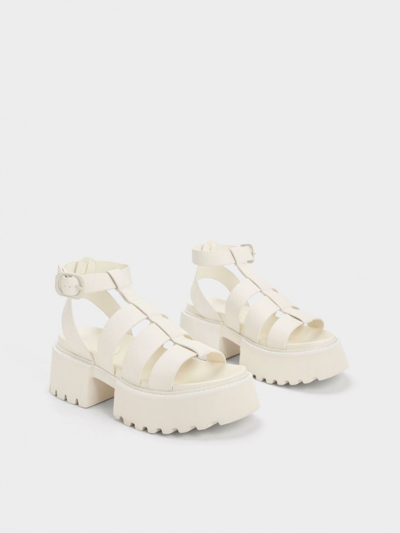 Sandale cu Platforma Charles & Keith Nadine Gladiator Albi | 356BLVDTS