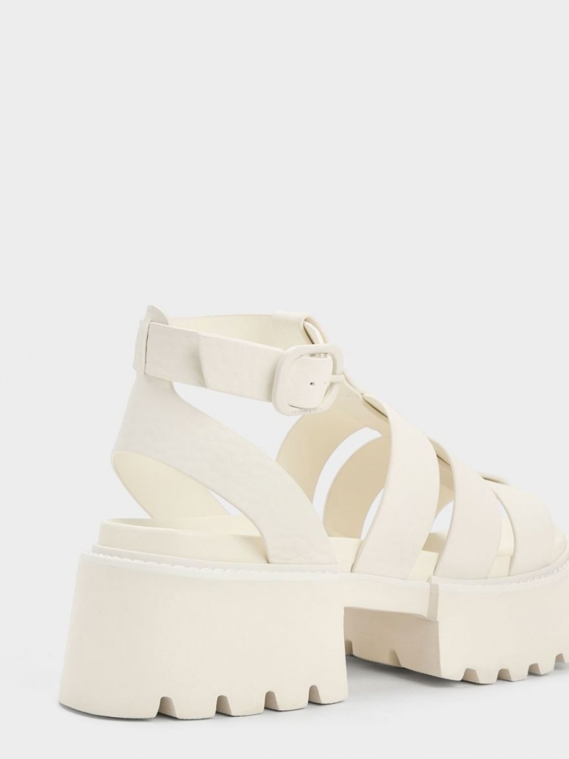 Sandale cu Platforma Charles & Keith Nadine Gladiator Albi | 356BLVDTS