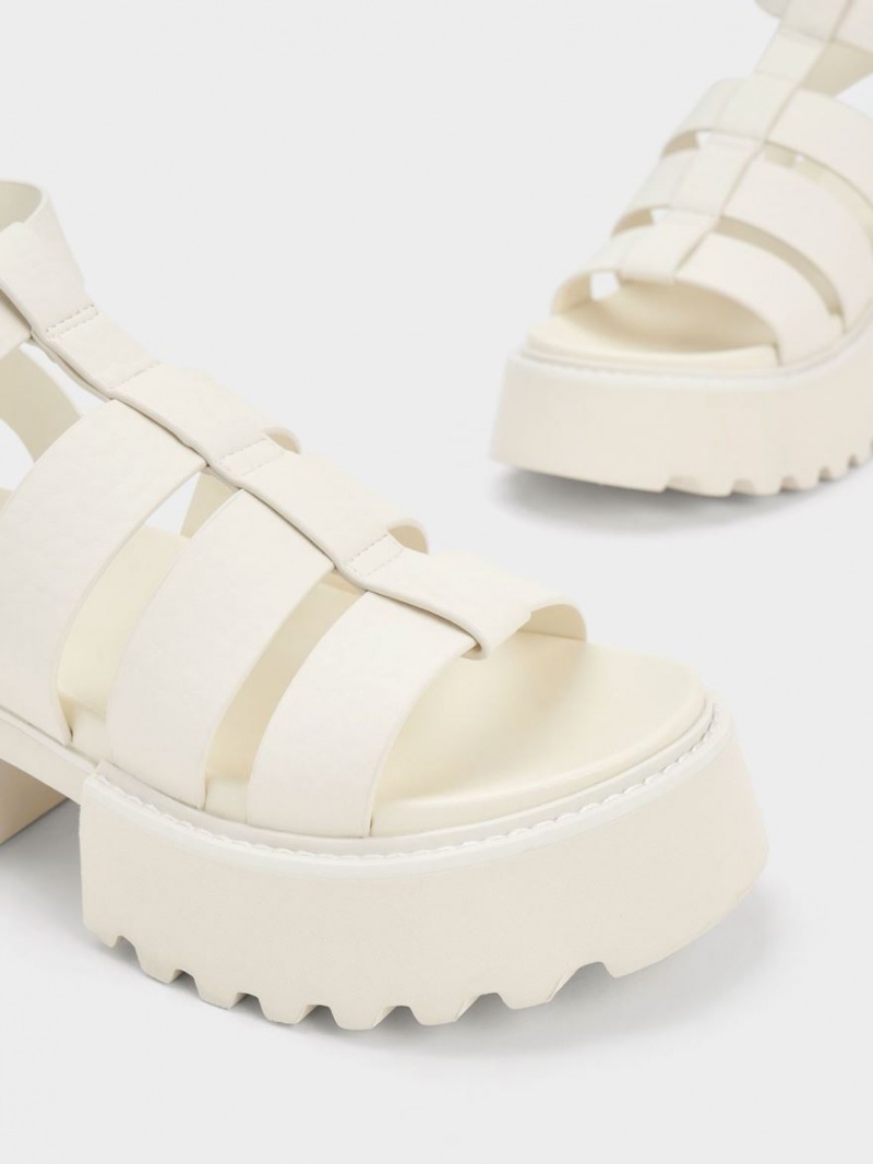 Sandale cu Platforma Charles & Keith Nadine Gladiator Albi | 356BLVDTS