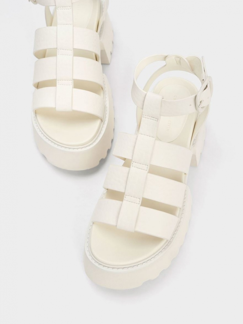 Sandale cu Platforma Charles & Keith Nadine Gladiator Albi | 356BLVDTS