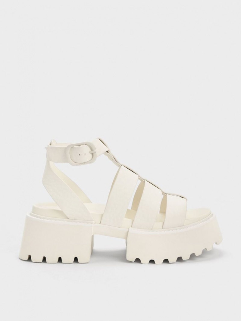 Sandale cu Platforma Charles & Keith Nadine Gladiator Albi | 356BLVDTS