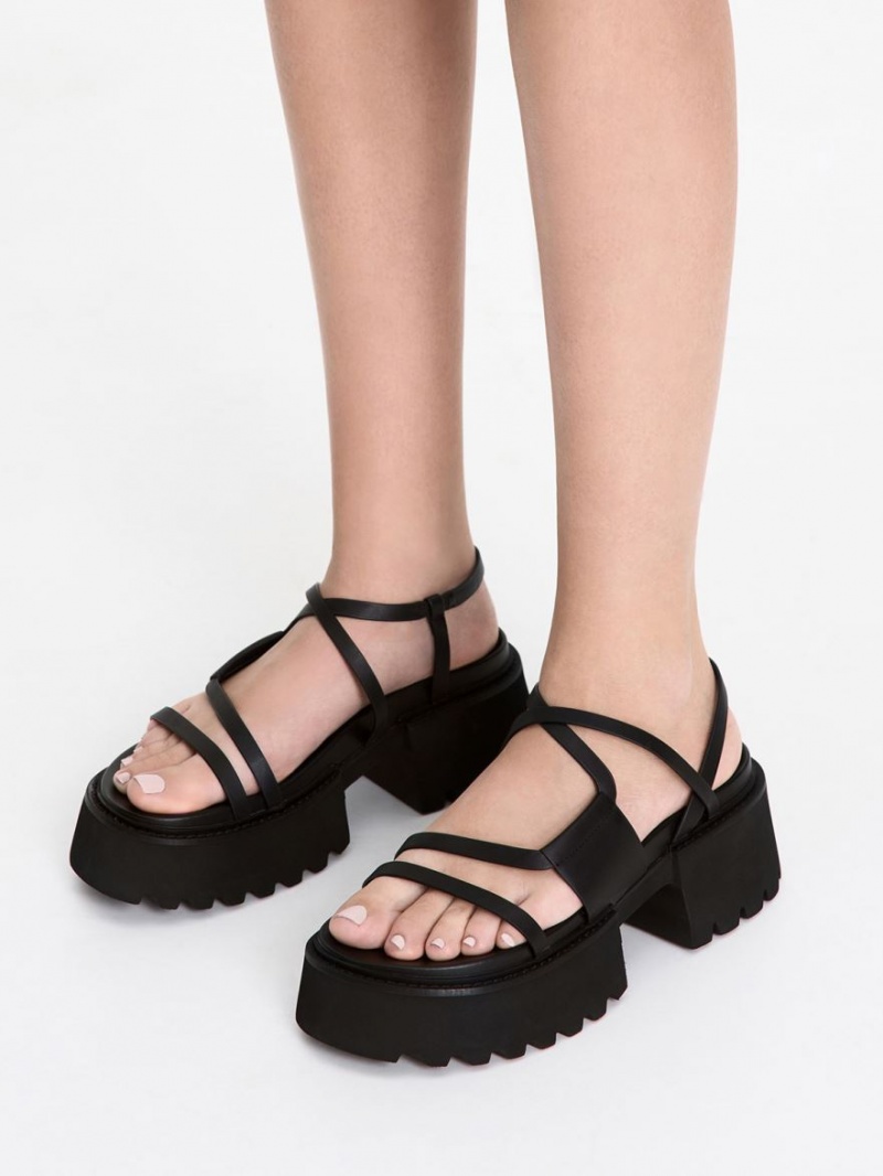 Sandale cu Platforma Charles & Keith Nadine Cu Bretele Negrii | 901ONIGUZ