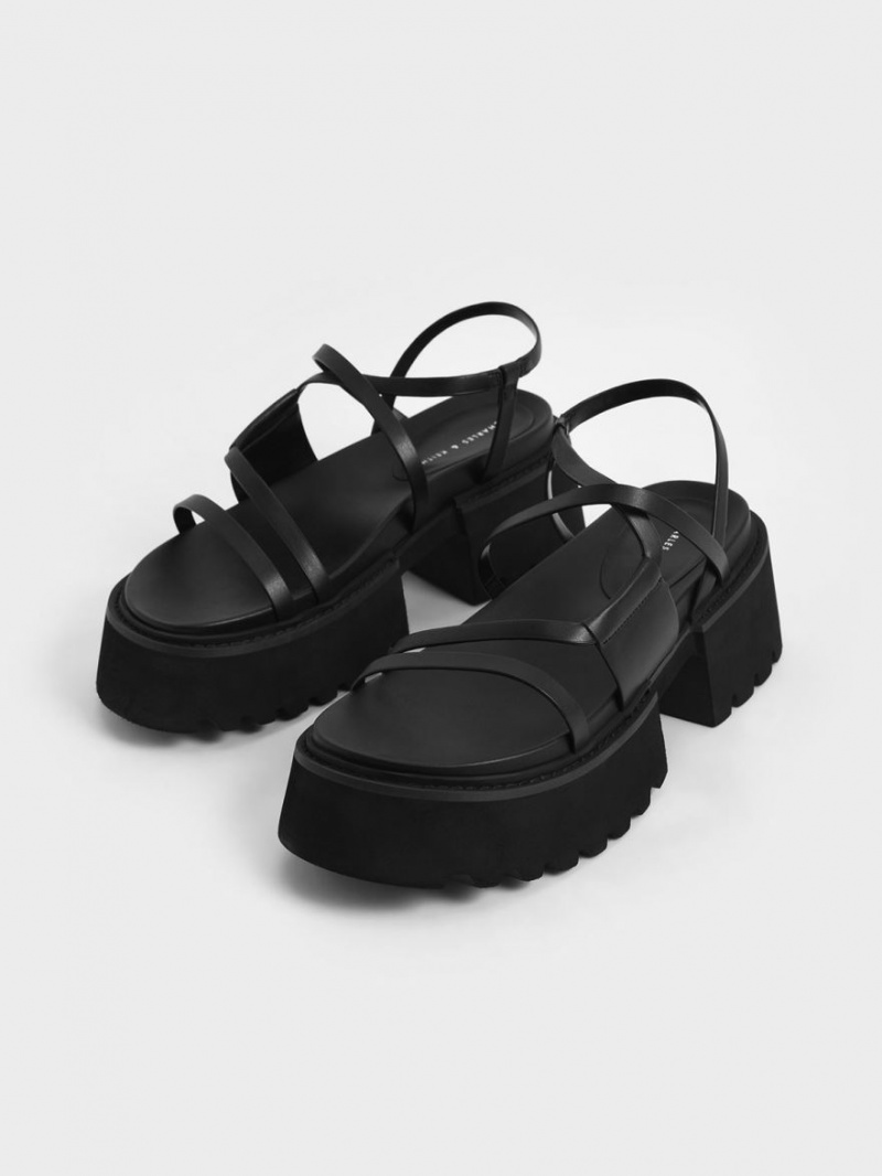 Sandale cu Platforma Charles & Keith Nadine Cu Bretele Negrii | 901ONIGUZ