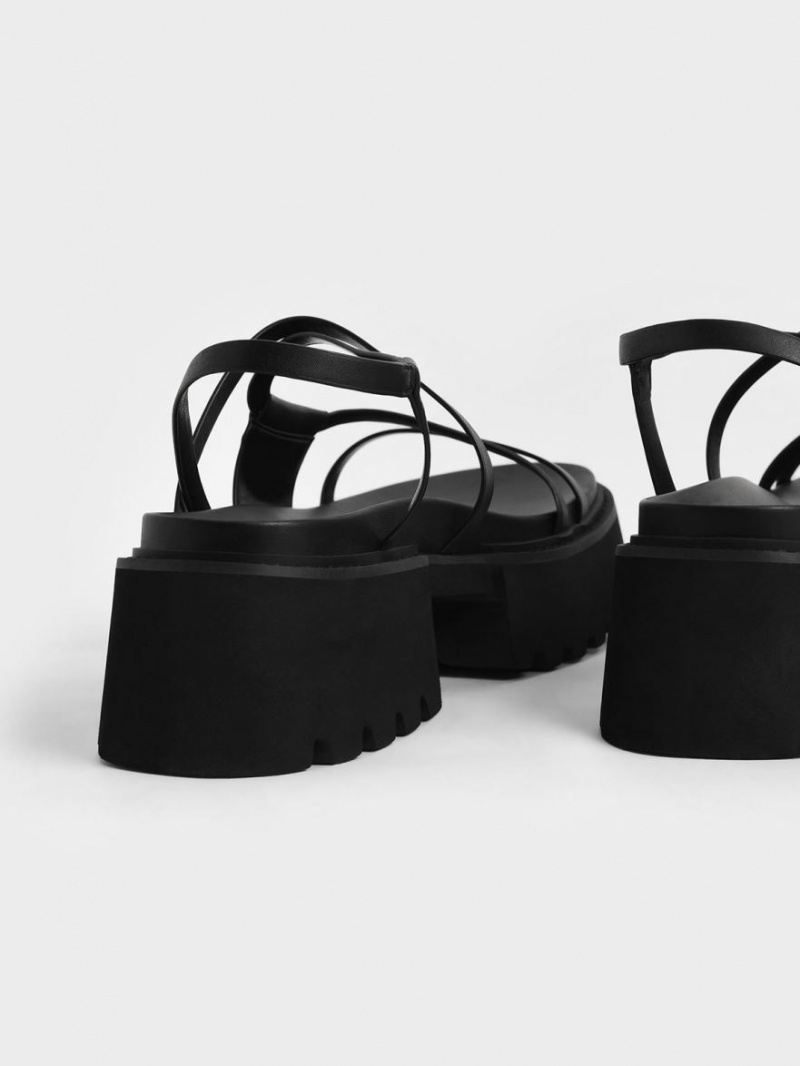 Sandale cu Platforma Charles & Keith Nadine Cu Bretele Negrii | 901ONIGUZ