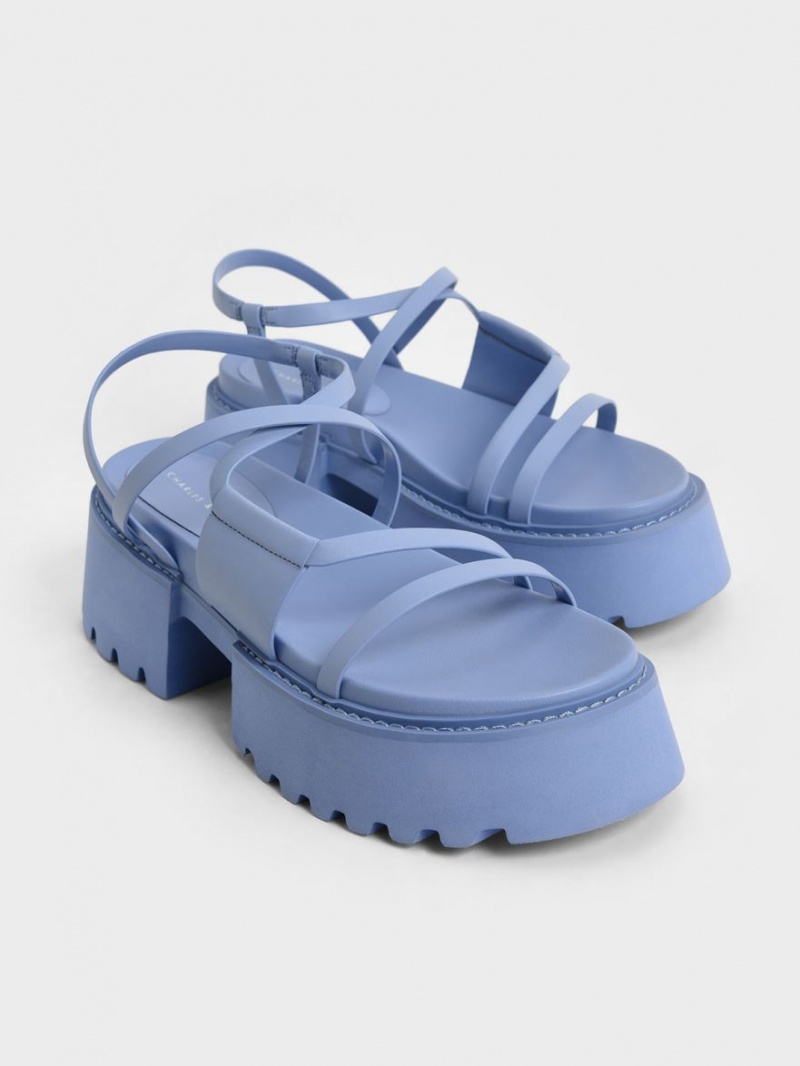 Sandale cu Platforma Charles & Keith Nadine Cu Bretele Albastri | 540JSEPCX