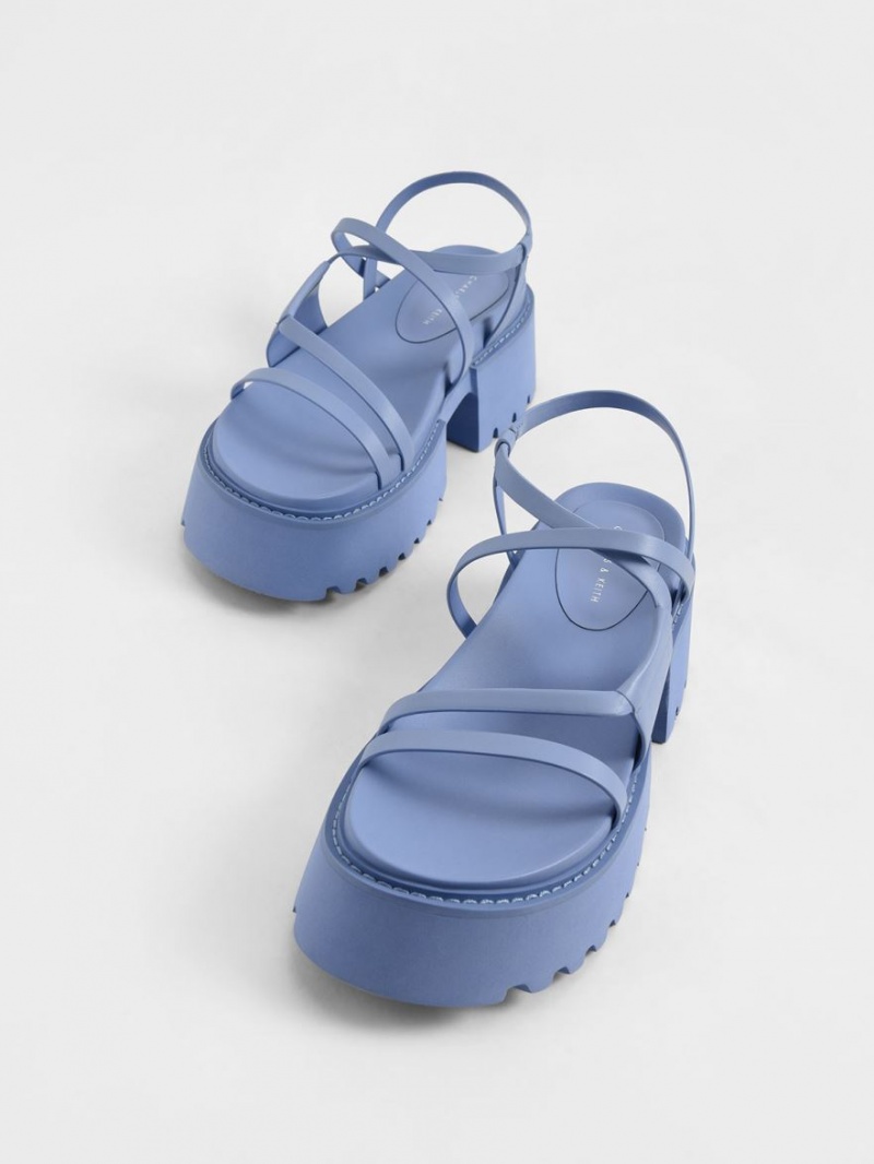 Sandale cu Platforma Charles & Keith Nadine Cu Bretele Albastri | 540JSEPCX