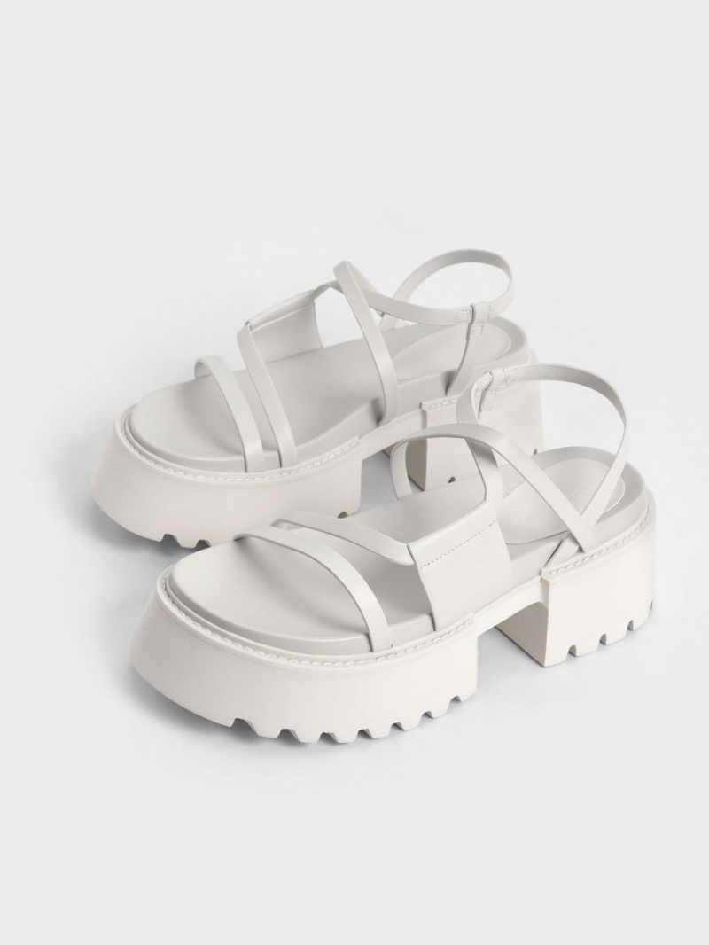 Sandale cu Platforma Charles & Keith Nadine Cu Bretele Albi | 150XIRUQN
