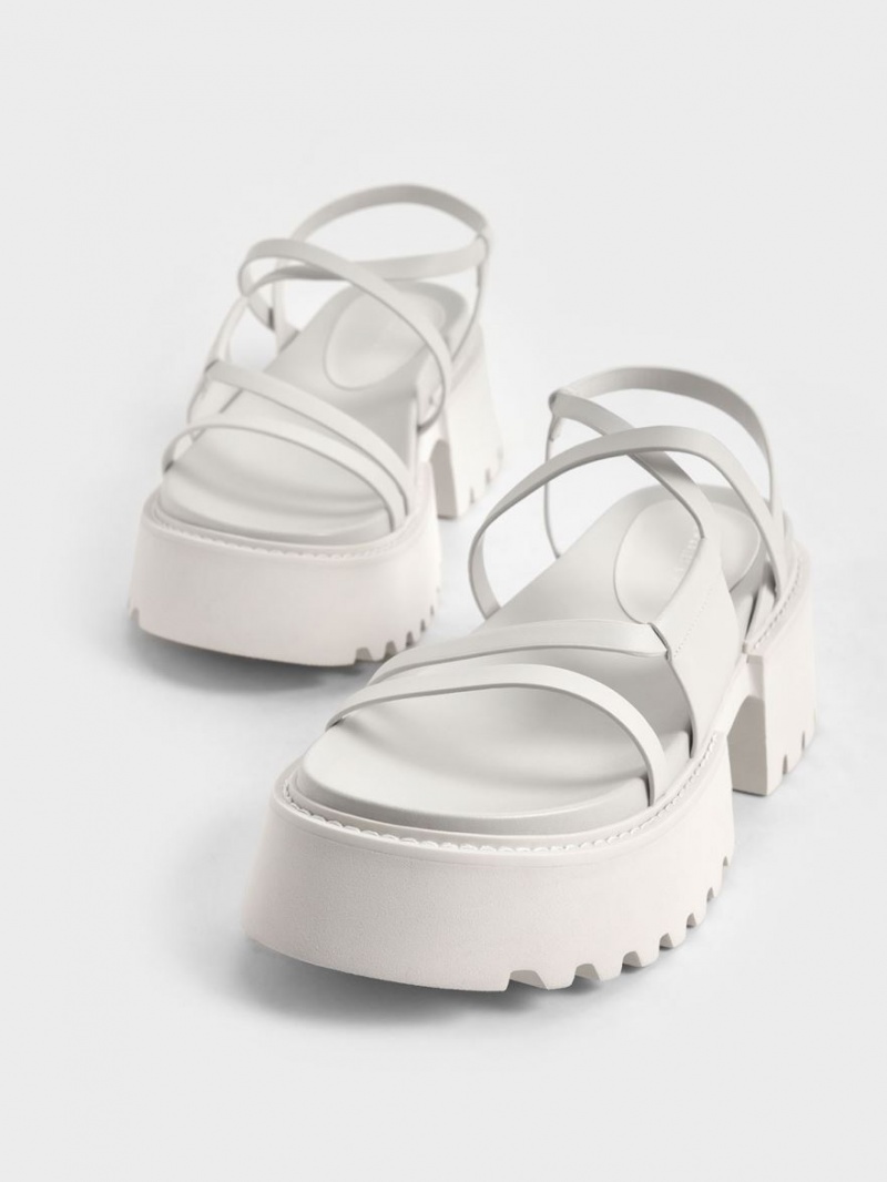 Sandale cu Platforma Charles & Keith Nadine Cu Bretele Albi | 150XIRUQN