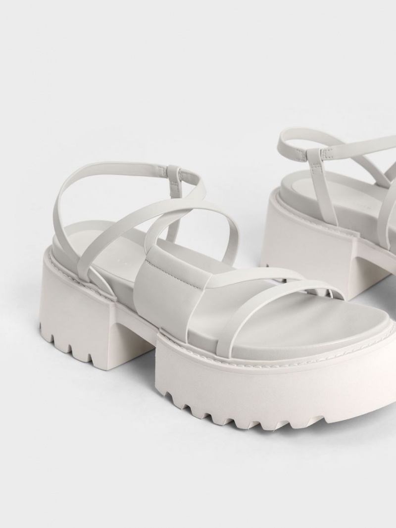 Sandale cu Platforma Charles & Keith Nadine Cu Bretele Albi | 150XIRUQN