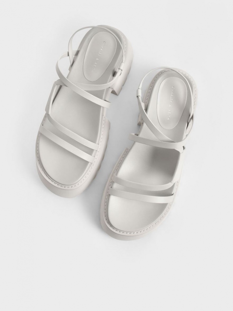 Sandale cu Platforma Charles & Keith Nadine Cu Bretele Albi | 150XIRUQN