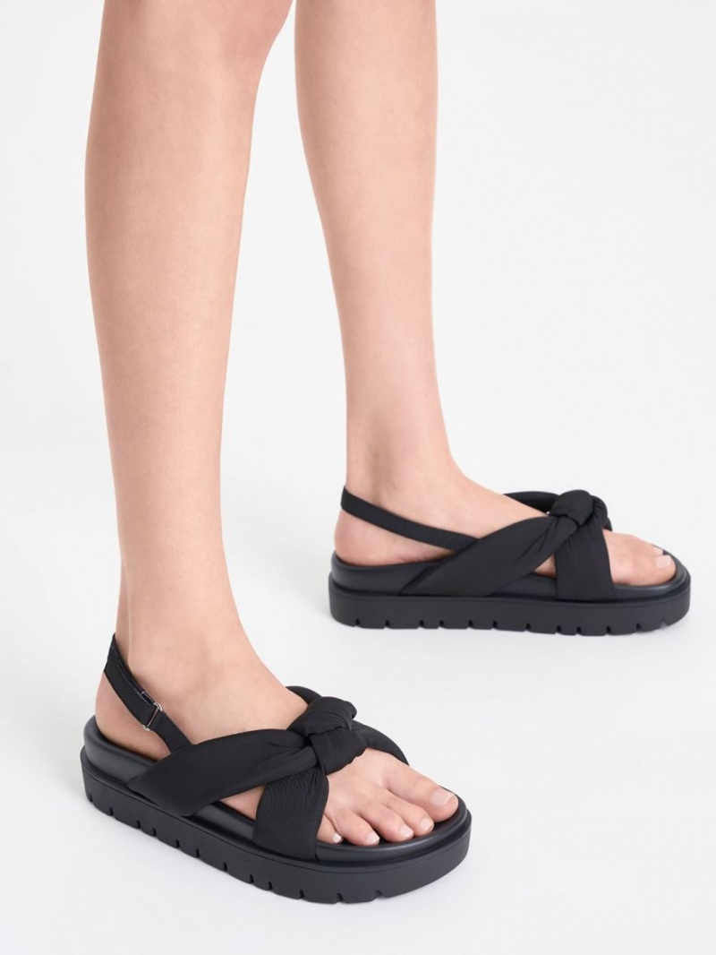 Sandale cu Platforma Charles & Keith Nailon Knotted Negrii | 579AEXCWU