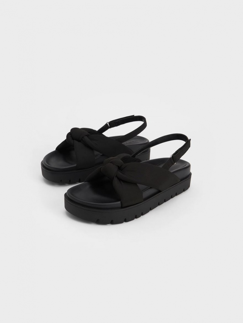 Sandale cu Platforma Charles & Keith Nailon Knotted Negrii | 579AEXCWU