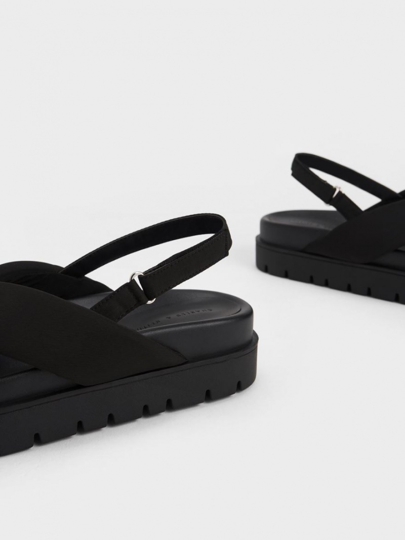 Sandale cu Platforma Charles & Keith Nailon Knotted Negrii | 579AEXCWU