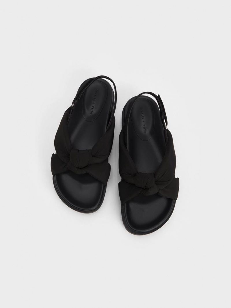 Sandale cu Platforma Charles & Keith Nailon Knotted Negrii | 579AEXCWU