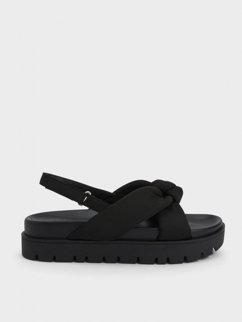 Sandale cu Platforma Charles & Keith Nailon Knotted Negrii | 579AEXCWU