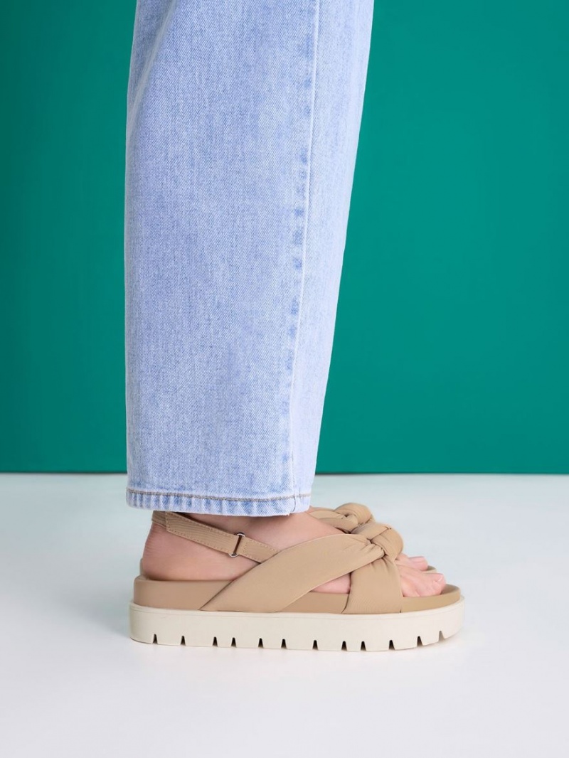 Sandale cu Platforma Charles & Keith Nailon Knotted Bej | 390WYRALM