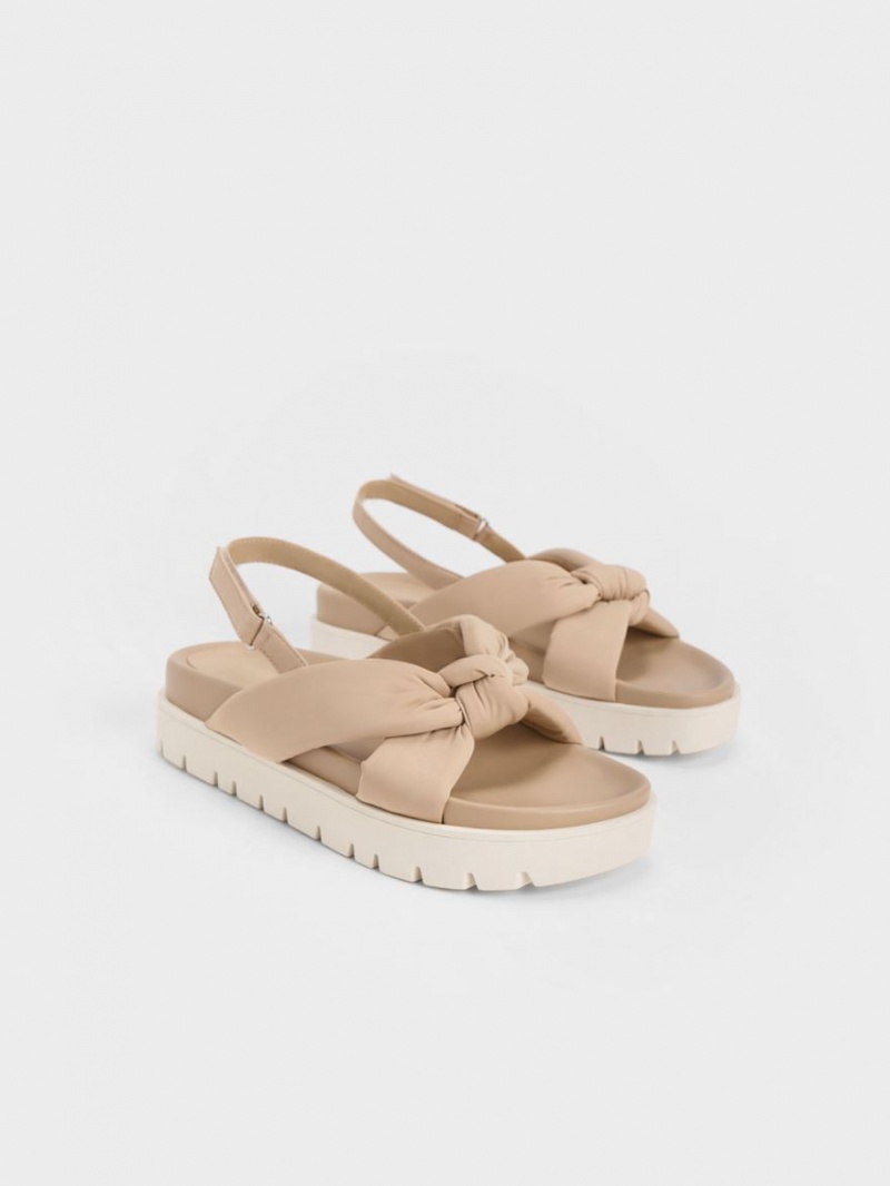Sandale cu Platforma Charles & Keith Nailon Knotted Bej | 390WYRALM