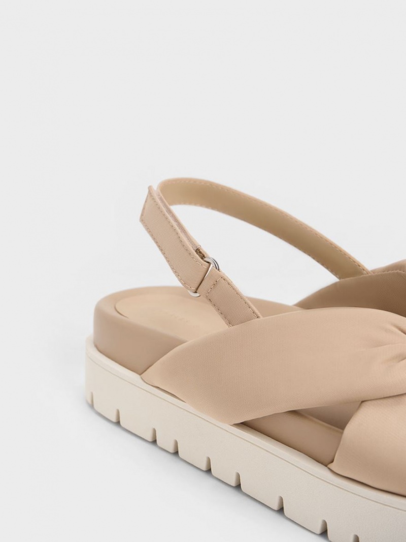 Sandale cu Platforma Charles & Keith Nailon Knotted Bej | 390WYRALM