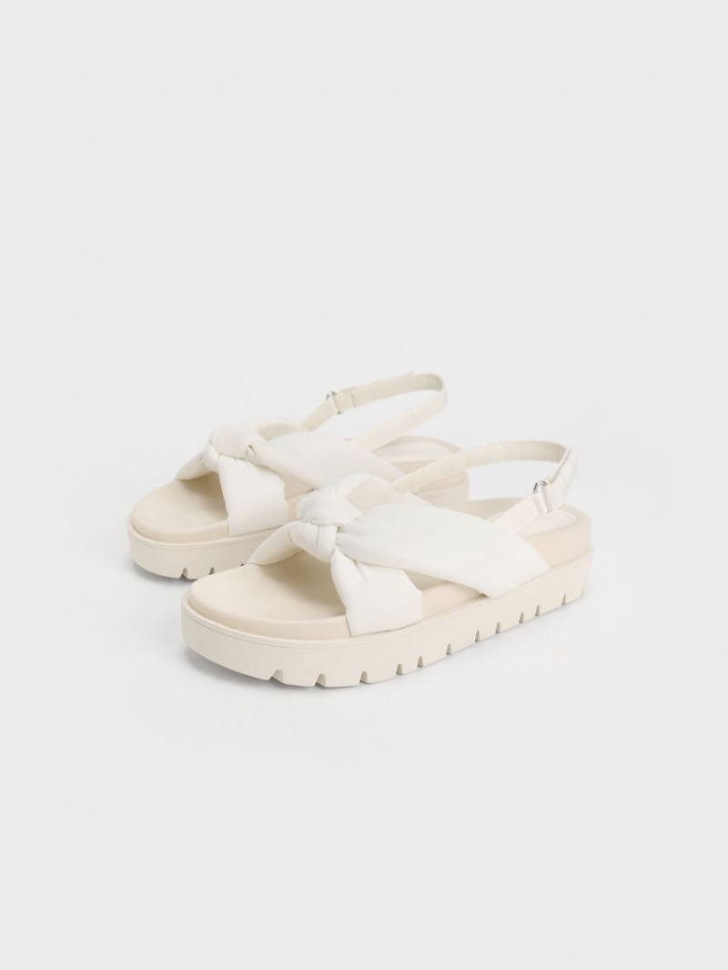 Sandale cu Platforma Charles & Keith Nailon Knotted Albi | 410IXZHGT