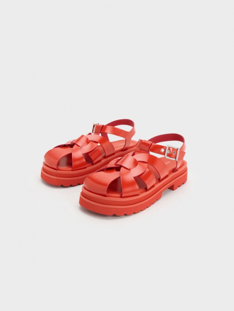 Sandale cu Platforma Charles & Keith Nell Gladiator Rosii | 749MZGCVK