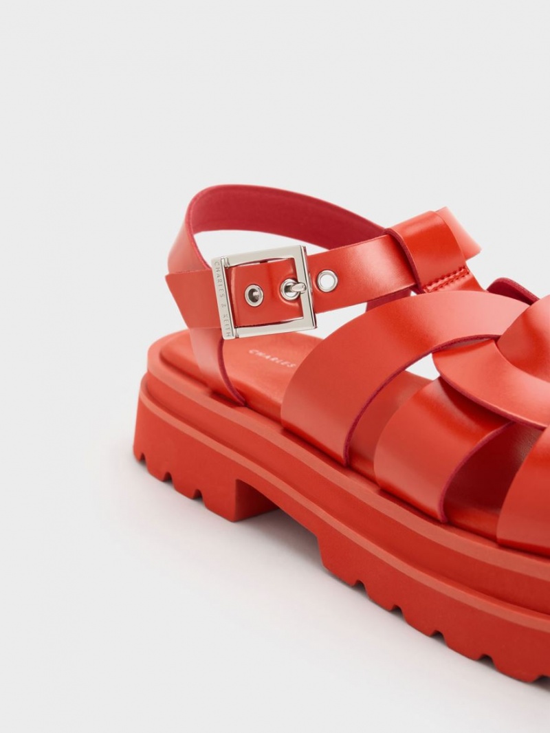 Sandale cu Platforma Charles & Keith Nell Gladiator Rosii | 749MZGCVK