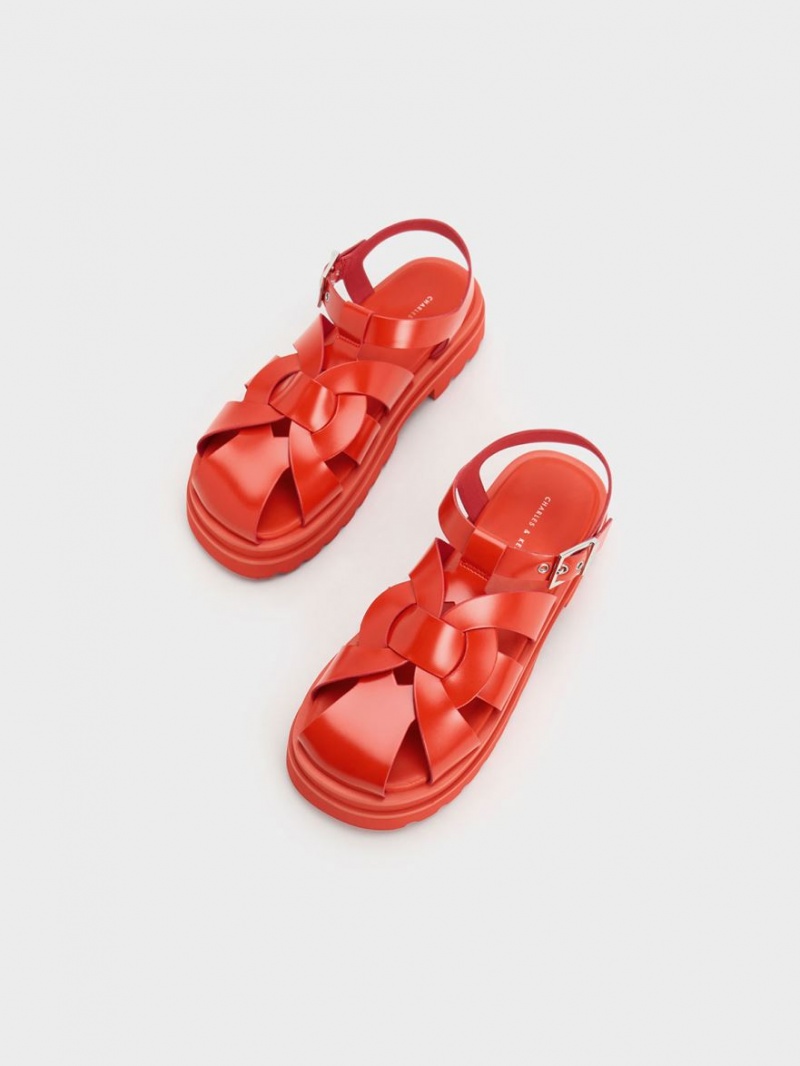 Sandale cu Platforma Charles & Keith Nell Gladiator Rosii | 749MZGCVK
