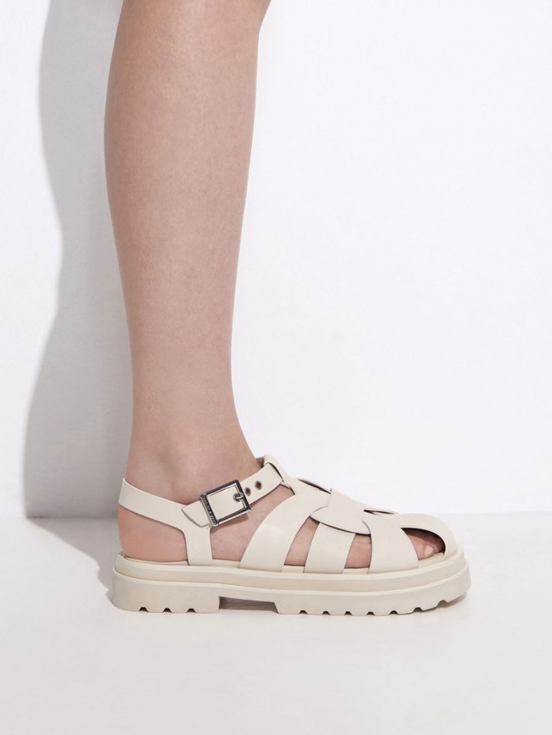 Sandale cu Platforma Charles & Keith Nell Gladiator Albi | 068QNKBSM