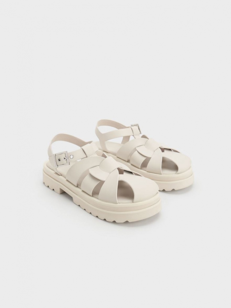 Sandale cu Platforma Charles & Keith Nell Gladiator Albi | 068QNKBSM